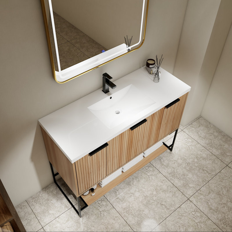 Meuble-lavabo 48 po avec lavabo en résine, Naturel