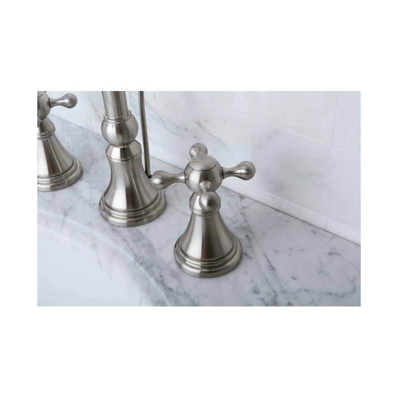 Kingston Brass Governor Two-Handle 3-Hole Deck Mount Widespread Bathroom Faucet with Brass Pop-Up Drain, Brushed Nickel