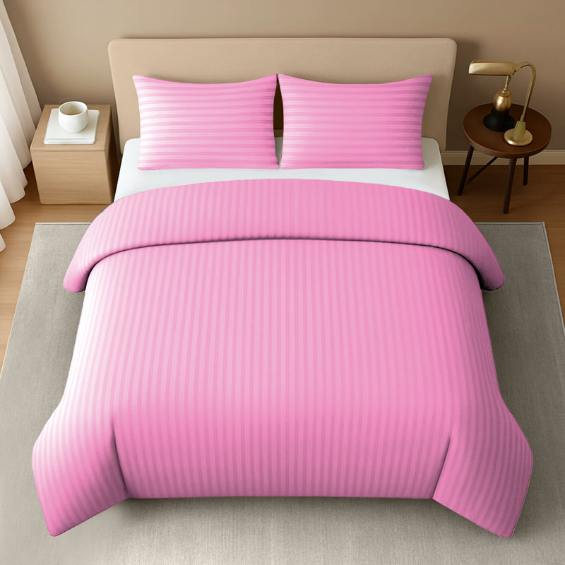 Premium Embossed Stripe Microfibre Duvet Cover Set Ultrasoft Hypoallergenic with Zipper Closure