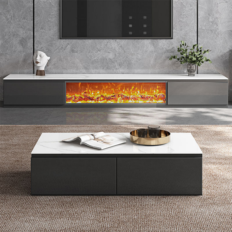 Table basse simple et luxueuse avec rangement en ardoise, Noir, noir, noir, noir