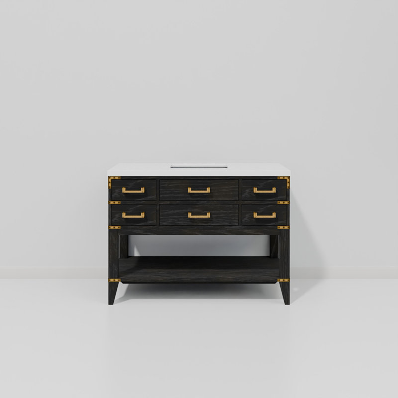 48" Single Bathroom Vanity Set, Black Oak, White Quartz