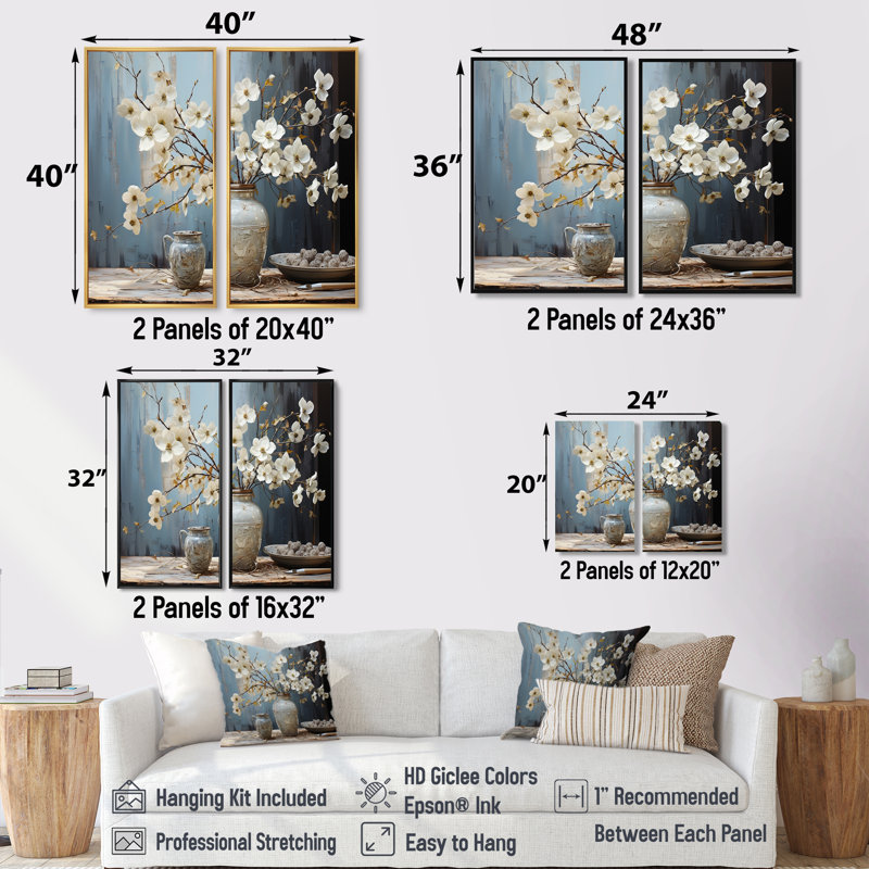 Cornouiller en fleurs, art mural traditionnel vert, H 20 po x l 24 po, Noir, Reproduction encadrée sans passe-partout