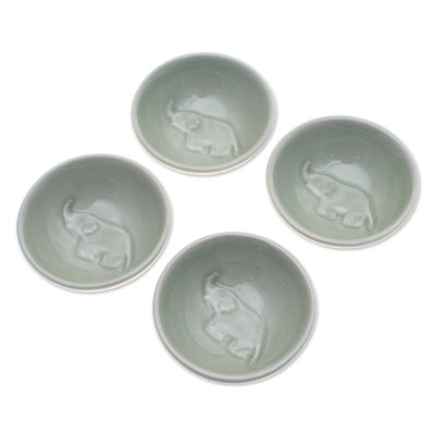  Handmade Gourmet Elephant Celadon Ceramic Condiment Bowls (Set Of 4)