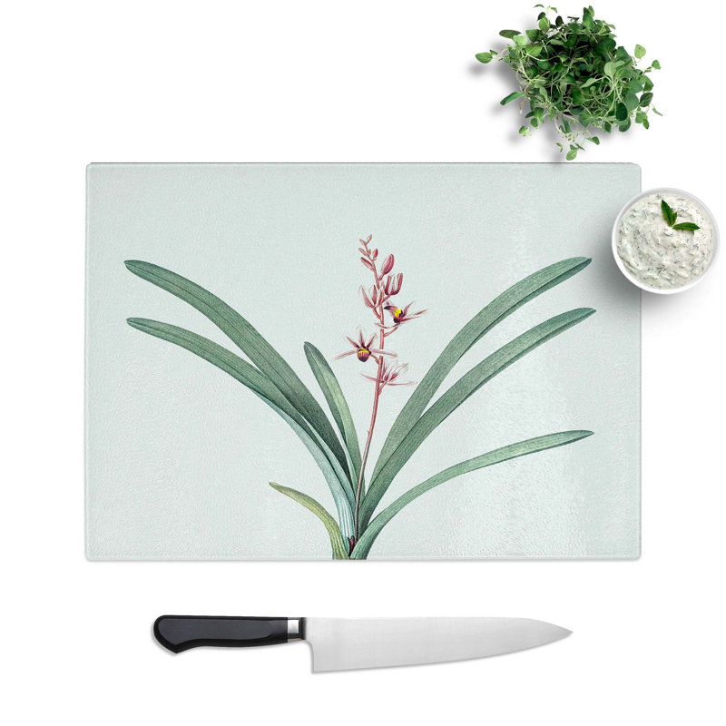 Tempered Glass Boat Orchid Flowers Chopping Board, 28.5 cm W x 20 cm L