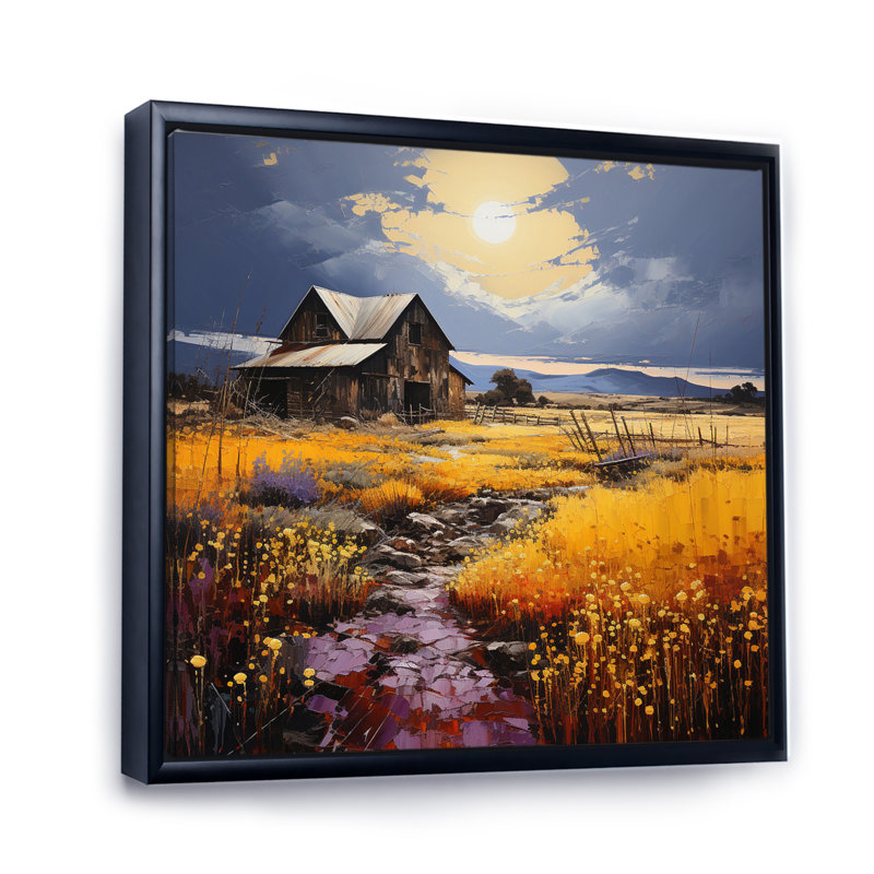 Yellow Barn Minimalsim Landscape I - reproduction, H 24 po x l 24 po x P 1 po, Cadre flottant noir