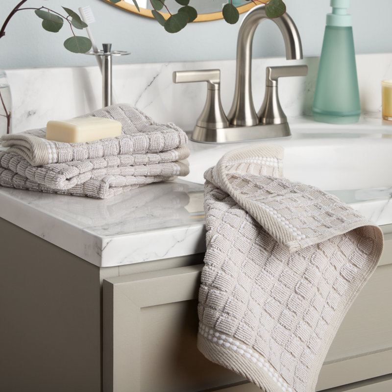 TOWN & COUNTRY EVERYDAY 4-Piece Textured Windowpane Washcloth Set, 13x13-Inch, 100% Cotton, Beige