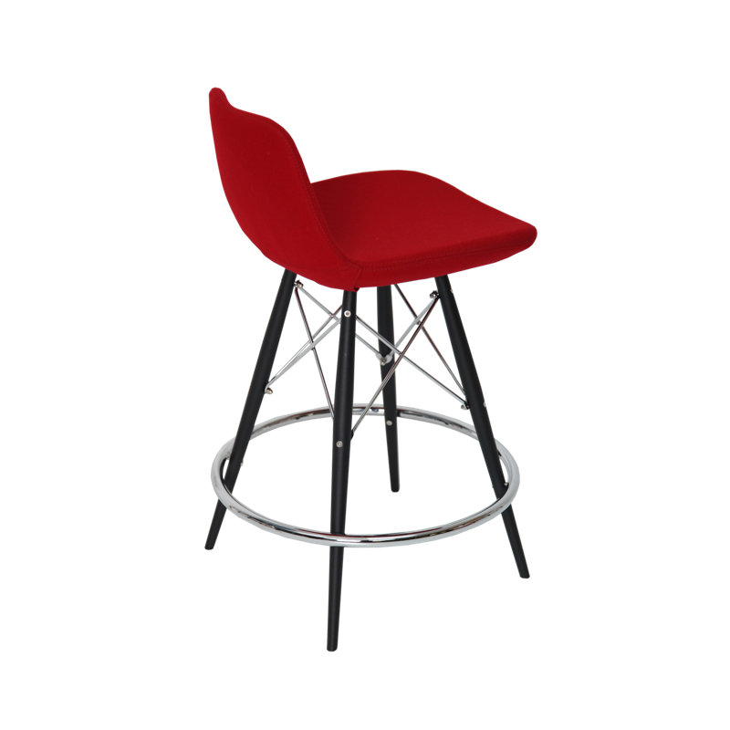 Pera 24" Bar Stool, Black/Chrome, Red, Organic Wool Fabric