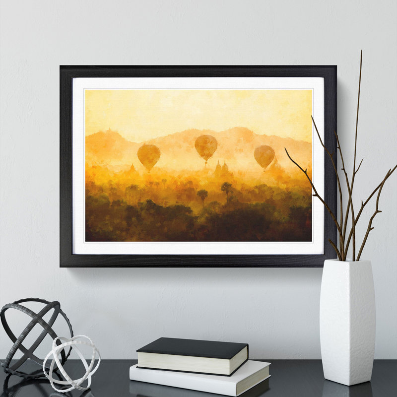 Hot Air Balloons over Myanmar - Picture Frame Painting Print, Black Framed, 33cm H x 45cm W x 2cm D