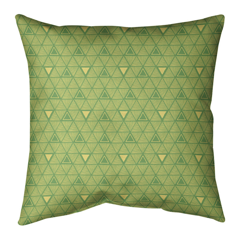 Triangles dessinés à la main Coussin décoratif, 16 po x 16 po, Complet vert/jaune, Faux Suède