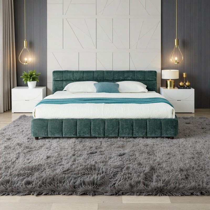 Lit plateforme tapissier très grand 90,5 po - très grand lit en chenille moderne, Vert