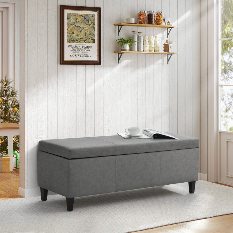 Faux Leather Upholstered Storage Bench, Grey