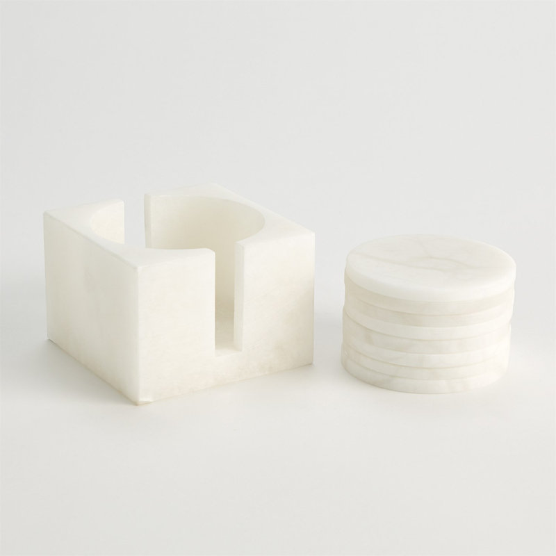 8 Piece Alabaster Coaster Set w/Holder