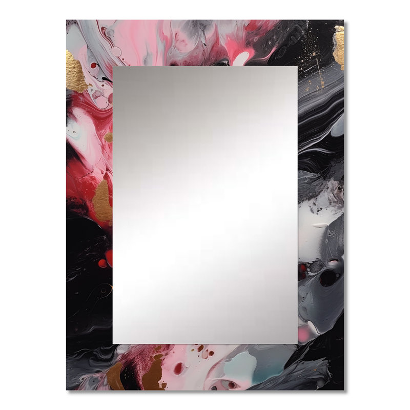 Red and Black Marble Whispers IV - Miroir mural décoratif en marbre, miroir moderne, impression d'art en métal, 32 po x 24 po