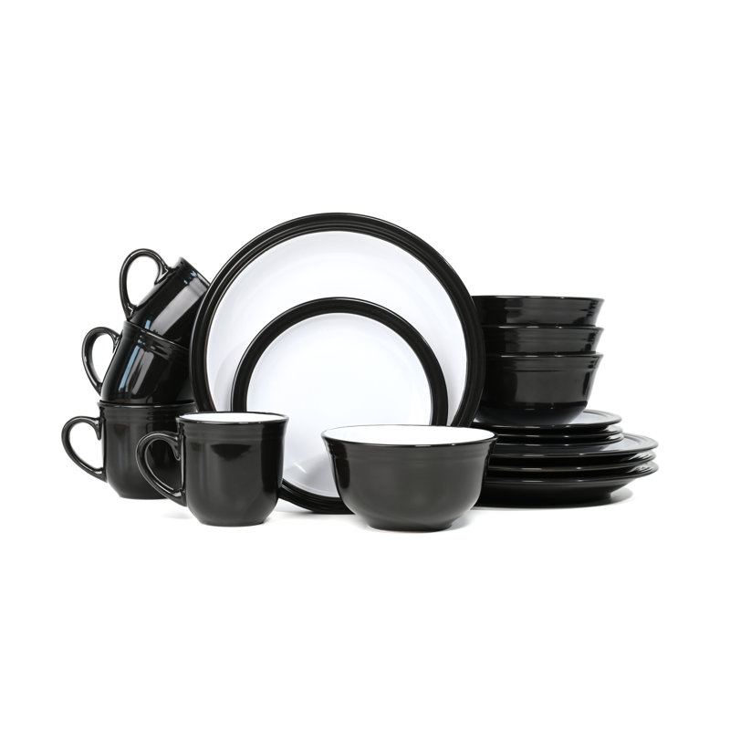Waterside 16pc Camden Stoneware Dinner Set, Black