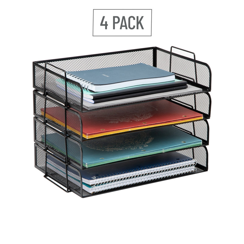 Black Metal Mesh Stackable Letter Tray Organizer, 4 Pieces
