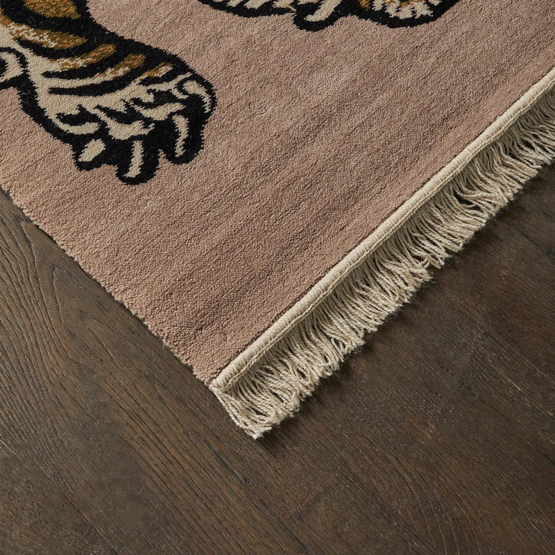 Saber Machine Woven Wool Area Rug in Blush/Khaki