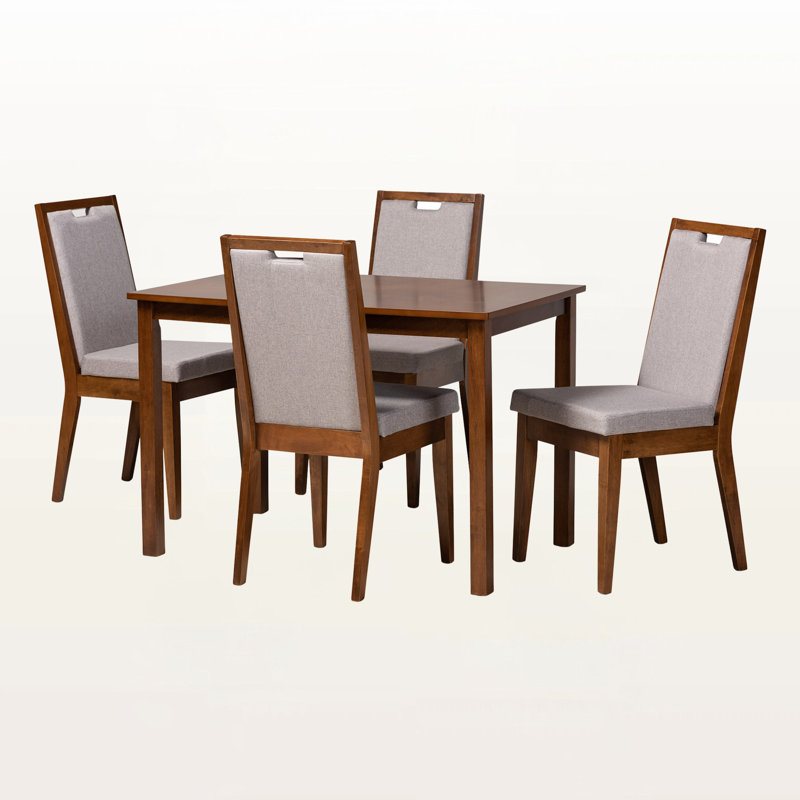 Ensemble de salle à manger 5 pièces Newtonsville en tissu gris et bois fini noyer, H 37,6 po x l 17,7 po x P 20,7 po