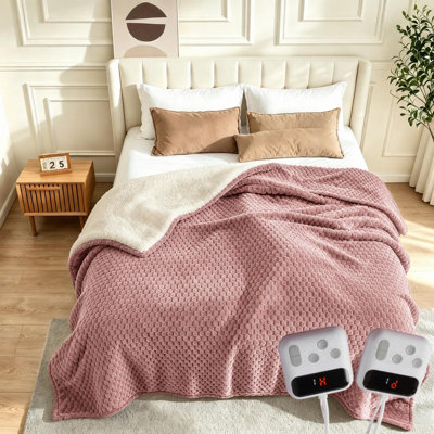 Couverture en sherpa et flanelle chauffante avec jacquard 3D, couverture de lit électrique à réchauffement rapide, contrôleurs sensibles, 10 niveaux de chaleur et arrêt automatique de 10 heures