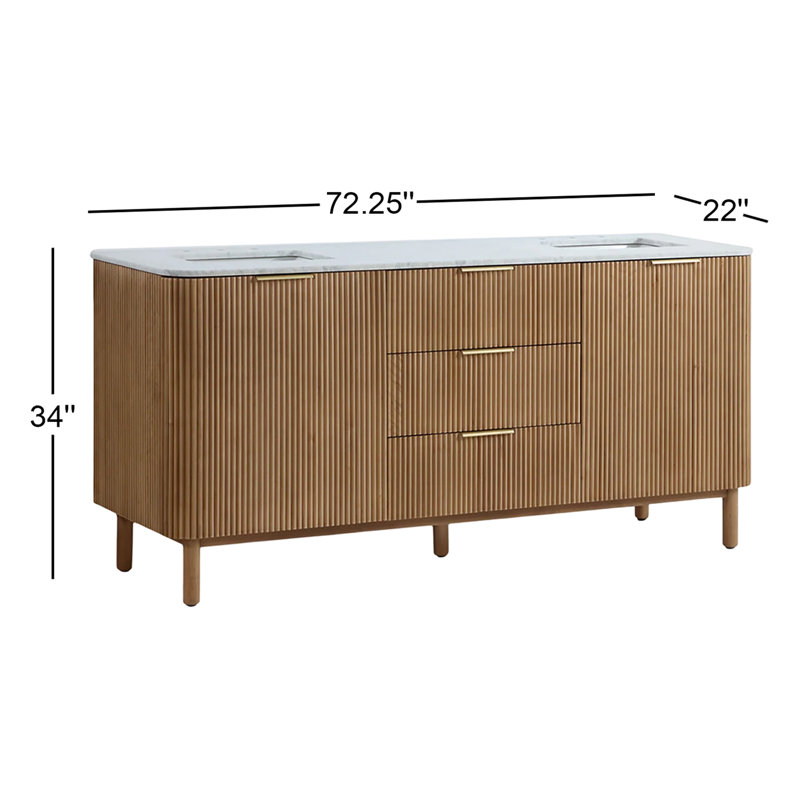 Kensington 72" Bathroom Vanity in Fluted Birch, Reeded Birch