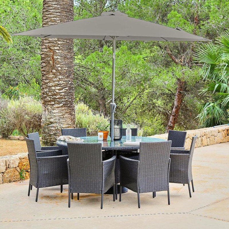 Dubose Round 10 - Piece 8 - Person 165Cm L Outdoor Table Set & Parasol, Black