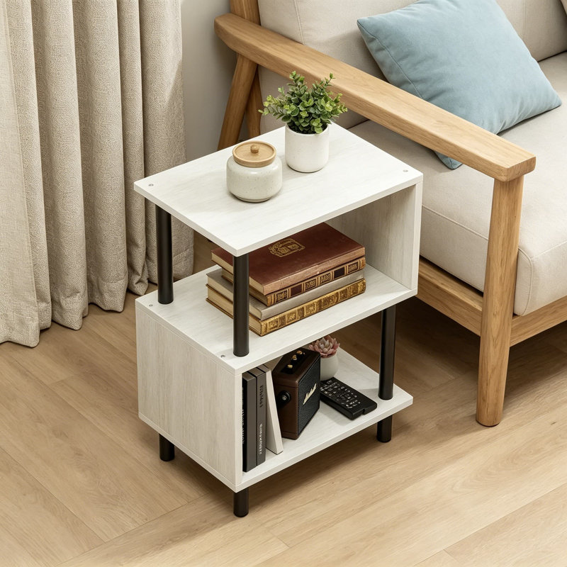 Petite table d'appoint avec tablettes en bois à 3 niveaux, table de bout robuste en métal pour le salon ou la chambre à coucher, capacité de 44 lb par tablette, assemblage facile