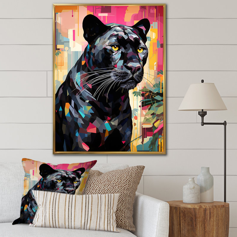 Popart sur fond noir, H 44 po x l 34 po x P 1,5 po, Cadre flottant doré