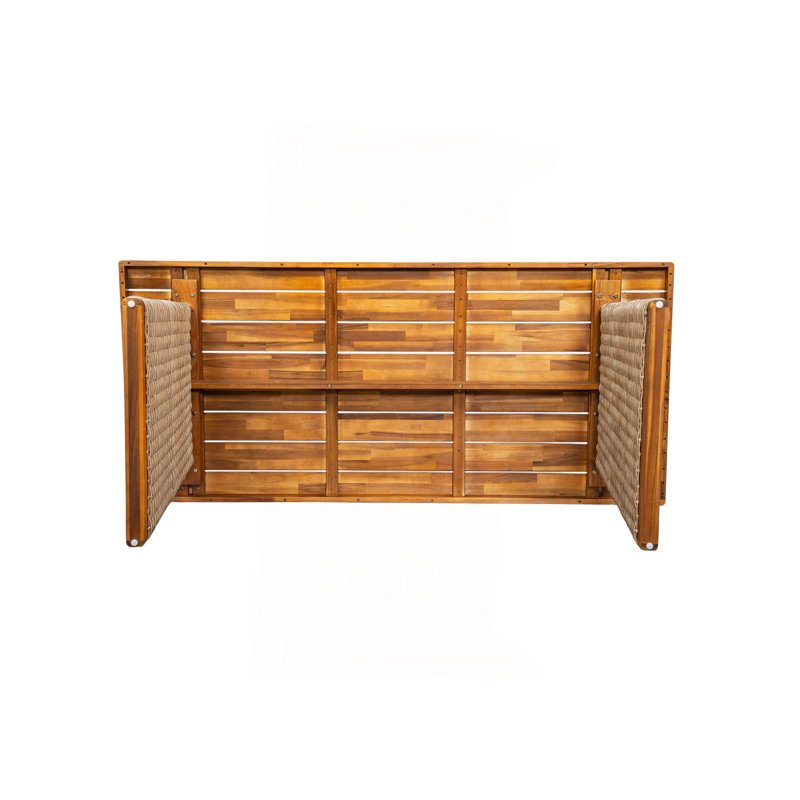 Table de salle à manger d'extérieur en bois d'acacia, finition teck + osier brun, Brun