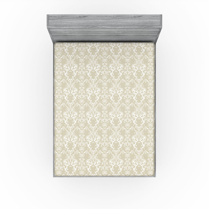 Drap-housse orange Ambesonne, Blanc / damas beige, Drap-housse de taille très grand
