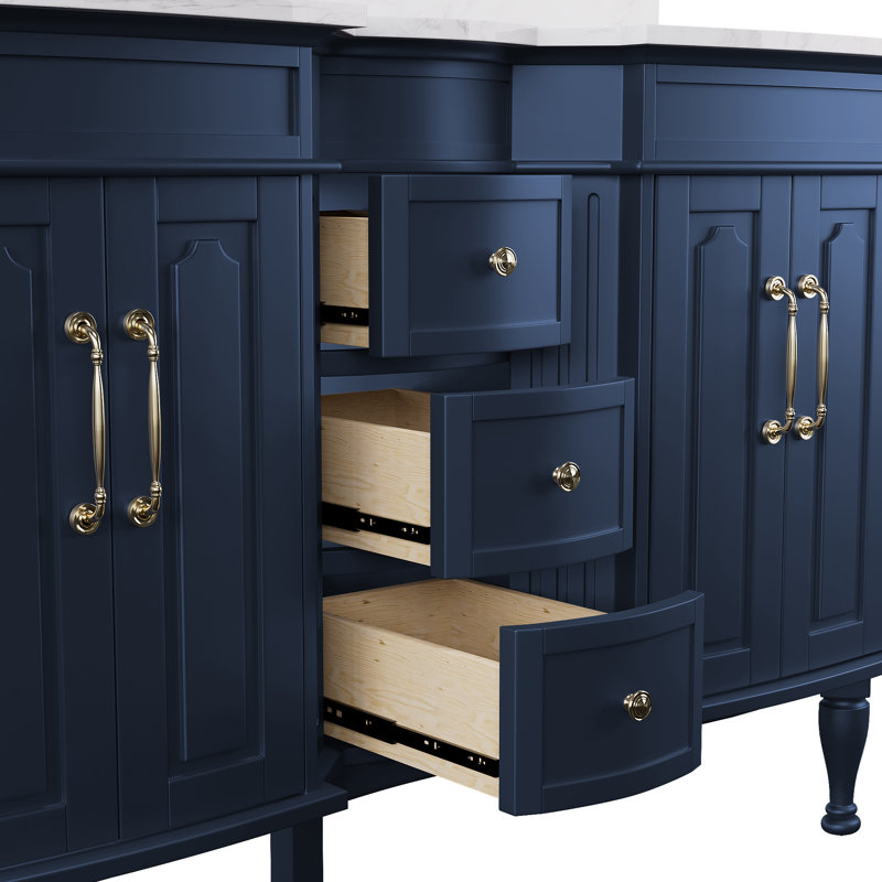 Meuble-lavabo double 54 po avec comptoir en marbre et lavabo en céramique, Marine