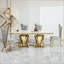 Table de salle à manger en MDF et marbre blanc avec base dorée en forme de losange