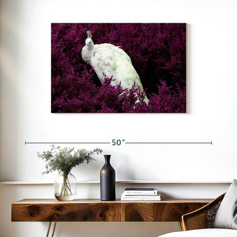 Brampt White Peacock In Purple Field, 24" H x 36" W