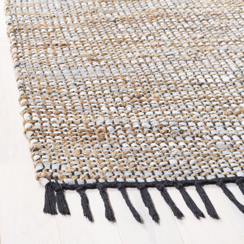 Martz Vintage Leather Hand Woven Leather, Jute, And Cotton Solid Color Rug, Rectangle 2' x 3'