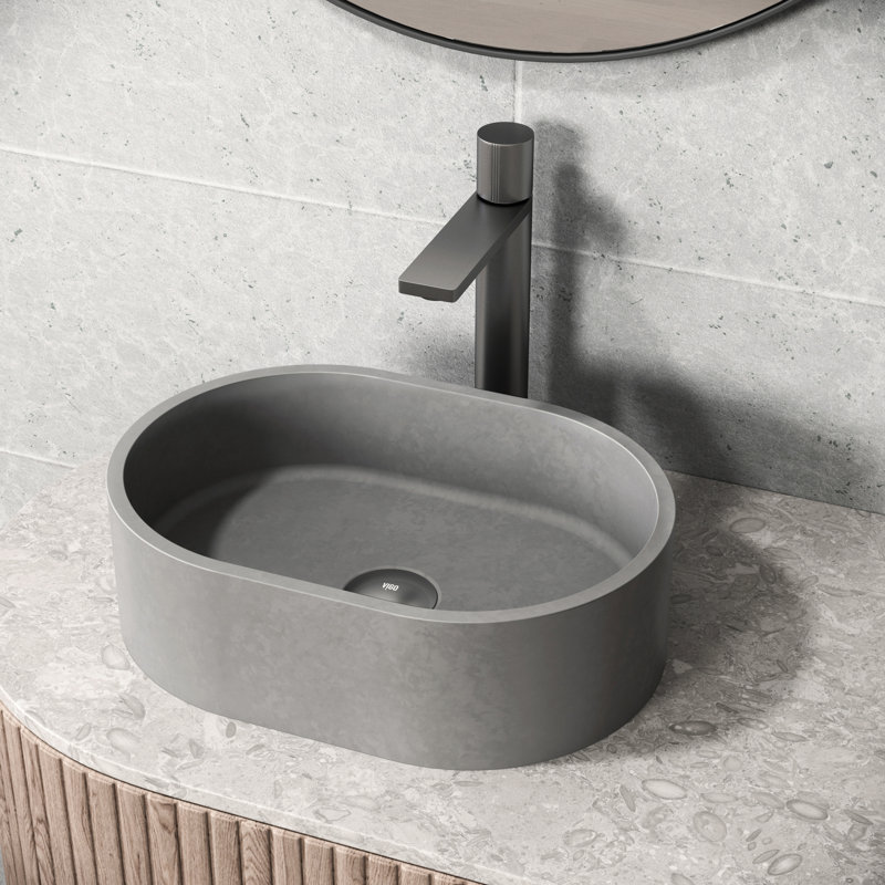 Lavabo de salle de bain vasque ovale gris en béton