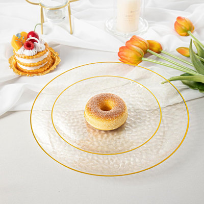 100PCS Clear Plastic Plates with Gold Rim, Gold Glitter Disposable Plates Includes 50 Dinner Plate 10”