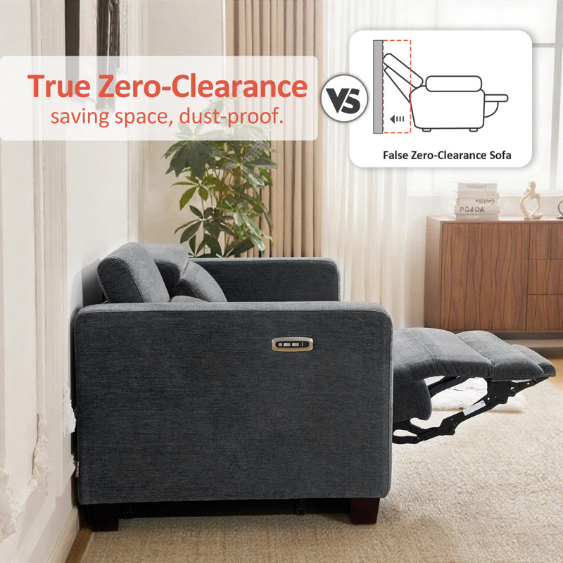 Cabrero Wall-hugger Power Recliner, High Leg Recliner with Adjustable Headrest, Fabric Upholstered, Dark Gray