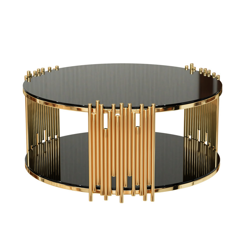 Table basse multifonctionnelle pour la maison, en acier inoxydable avec surface de vie en verre noir