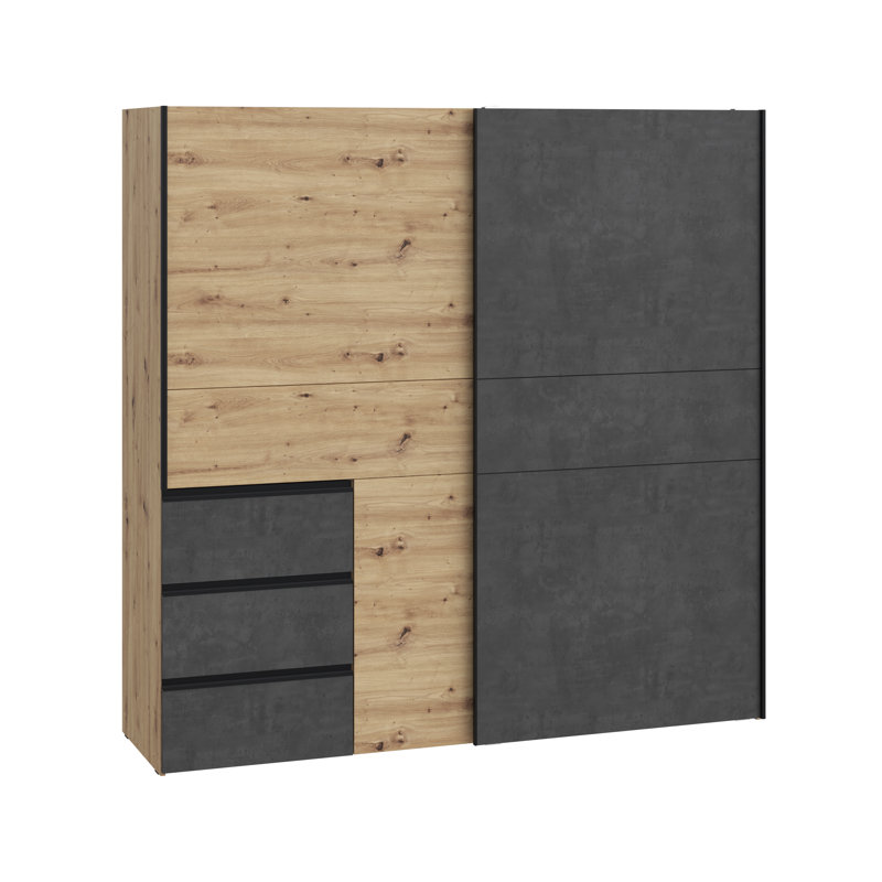 Kavalli 2 Door Sliding Wardrobe, 200,5 cm H x 200,1 cm W x 61,2 cm D, Artisan Eiche/Grey