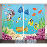 Water Plants and Fishes Decor Wildlife Semi-Sheer Rod Pocket Curtain Panels