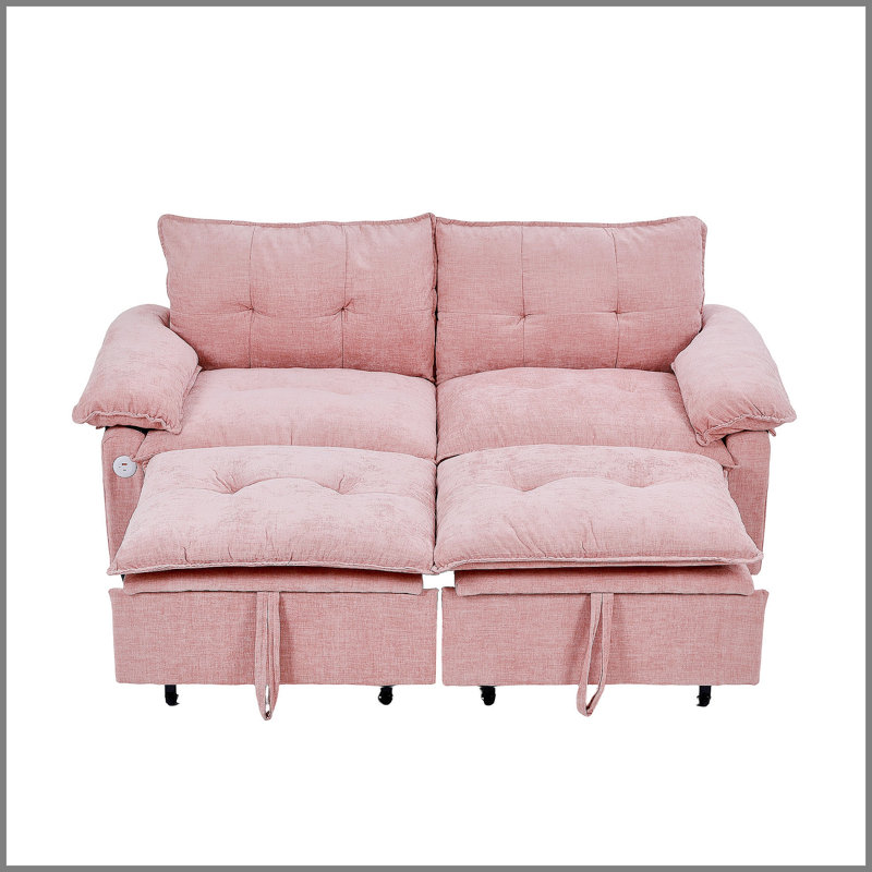 Canapé-lit convertible 73 po en velours rose avec matelas coulissant