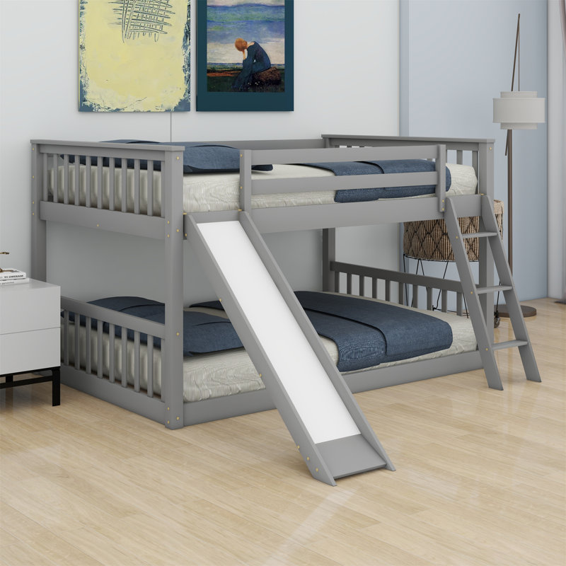 Lit superposé avec glissière convertible et échelle, Gris