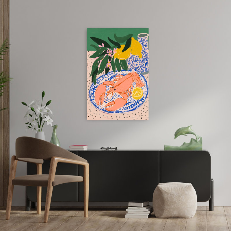 «Summer Lobster Feast Vibrant Lobster Coastal Flower», impression murale, 36" H x 24" W