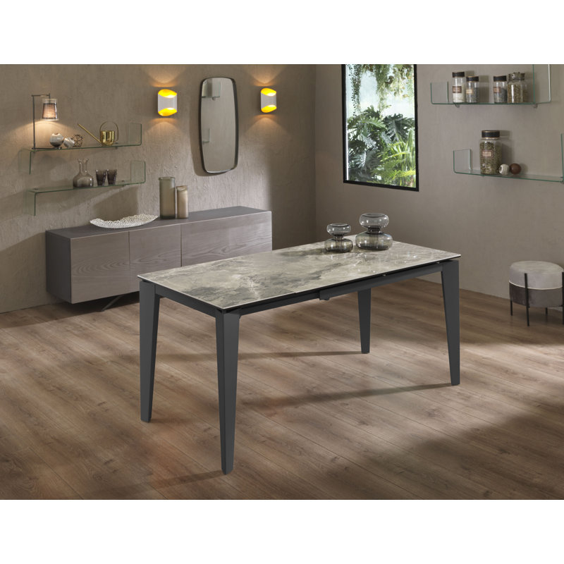 Brinton Extendable Glass Top Metal Base Dining Table