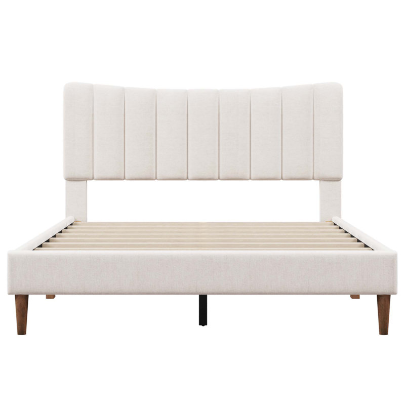Lit plateforme tapissier Borsari, Crème, Grand