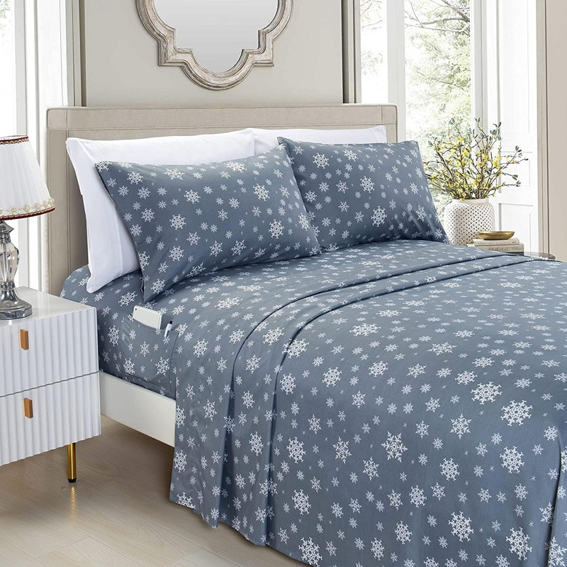 Elegant Comfort Holiday Printed 6-Piece Sheet Set, 1500 Thread Count, Breathable And Super Soft Material, Wrinkle Resistant, Fitted Sheets With Smart Pockets, 6PC King