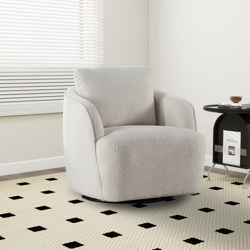 Fauteuil demi-tonneau pivotant de 30,3 po Jebril, Bouclé ivoire