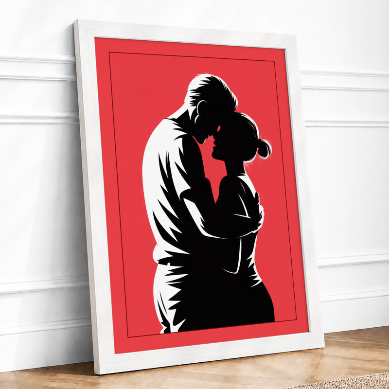 Silhouetted Kiss Modern - Framed Print, A3 - 42.0 x 29.7 cm, White