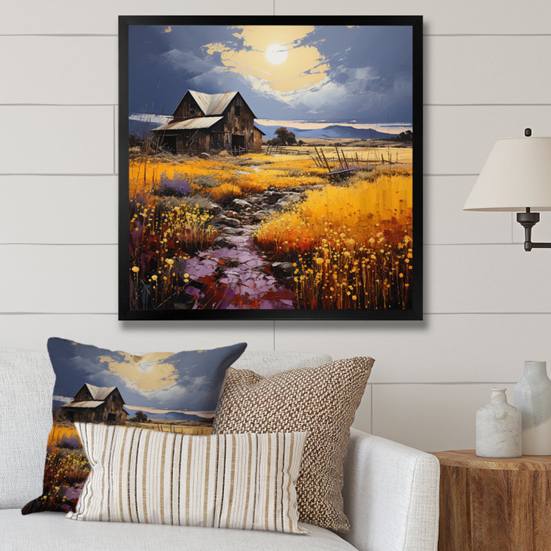 Yellow Barn Minimalsim Landscape I - reproduction, H 36 po x l 36 po x P 1,5 po, Cadre simple noir