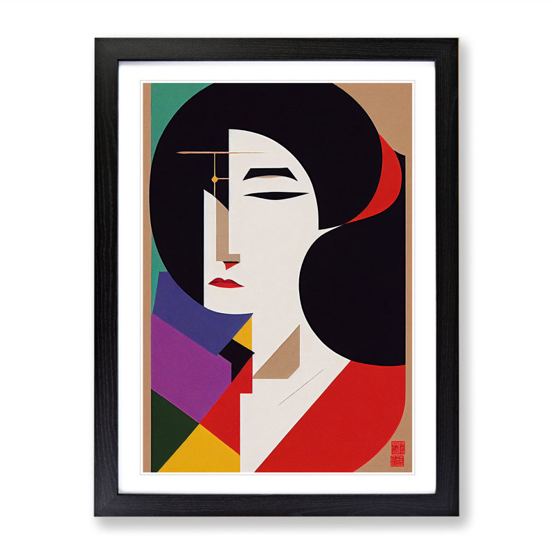 Sublime Abstract Geisha - Single Picture Frame Print, Black Framed, 64cm H x 46cm W x 2cm D