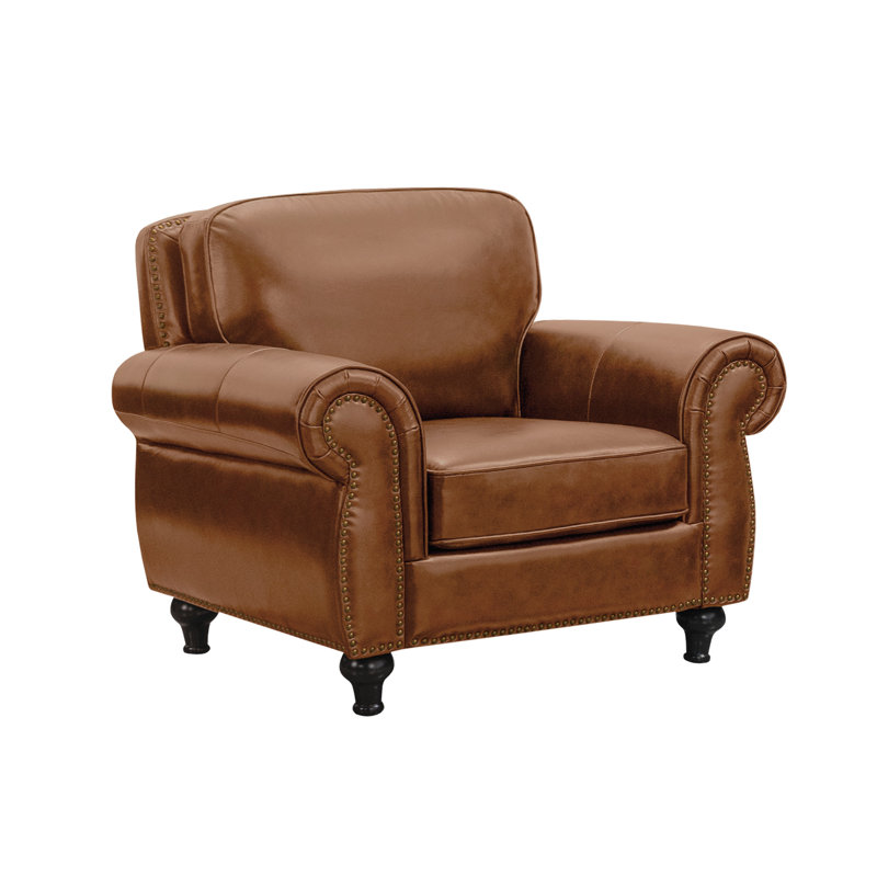 Fauteuil Perryton, Cuir fleur camel