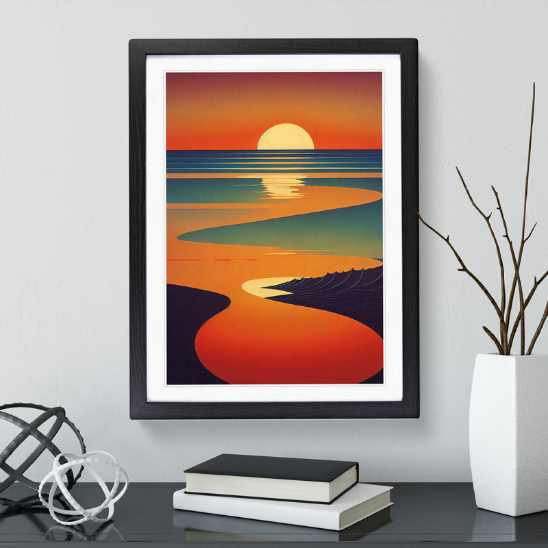 Dashing Sunset Abstract - Single Picture Frame Print, Black, 64cm H x 46cm W x 2cm D